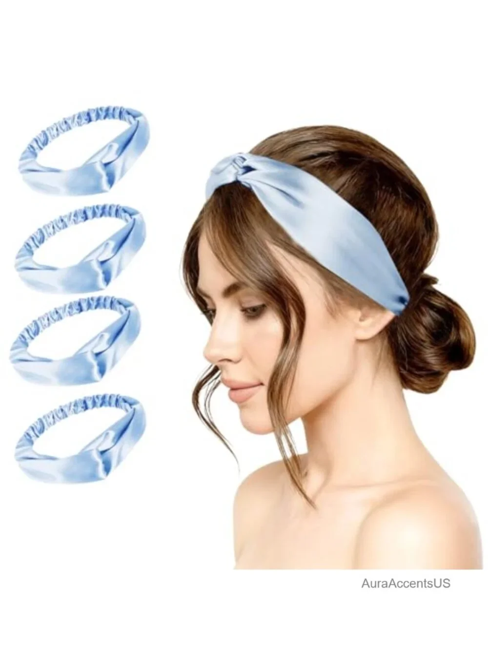 4 Pack Satin Headbands for Women Wide Silky Hairband Non Slip